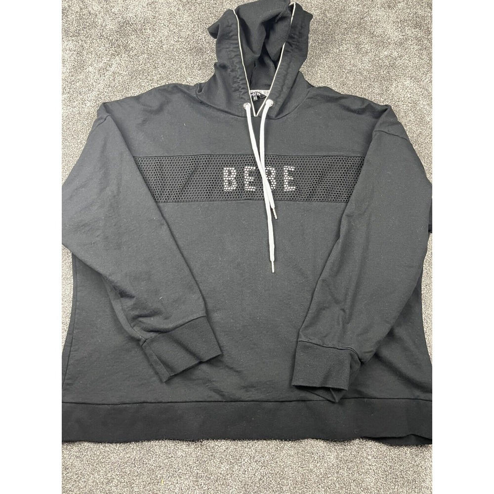 Bebe Sport‎ Hoodie Womens 3x Pullover Logo Drawstring Sweatshirt Black